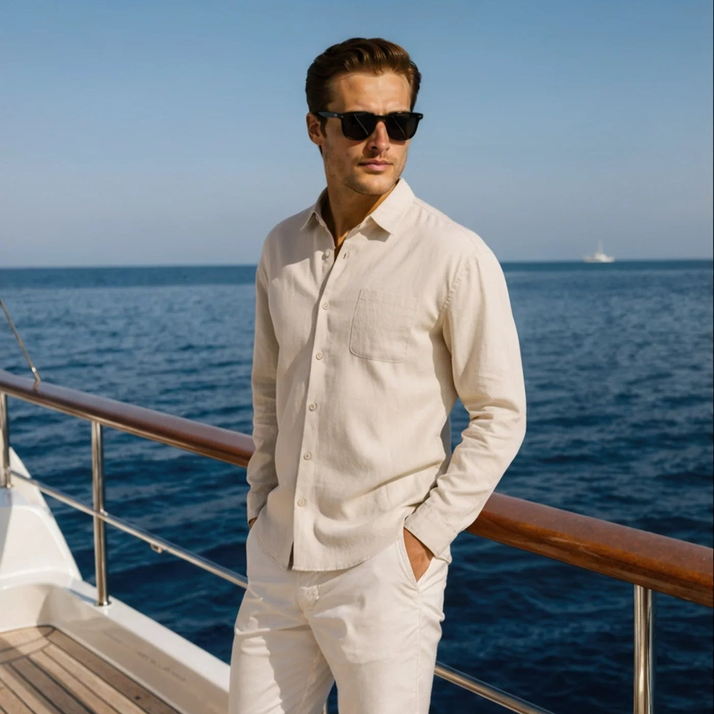 Camisa Masculina de Linho 100% Manga Longa Milford bege