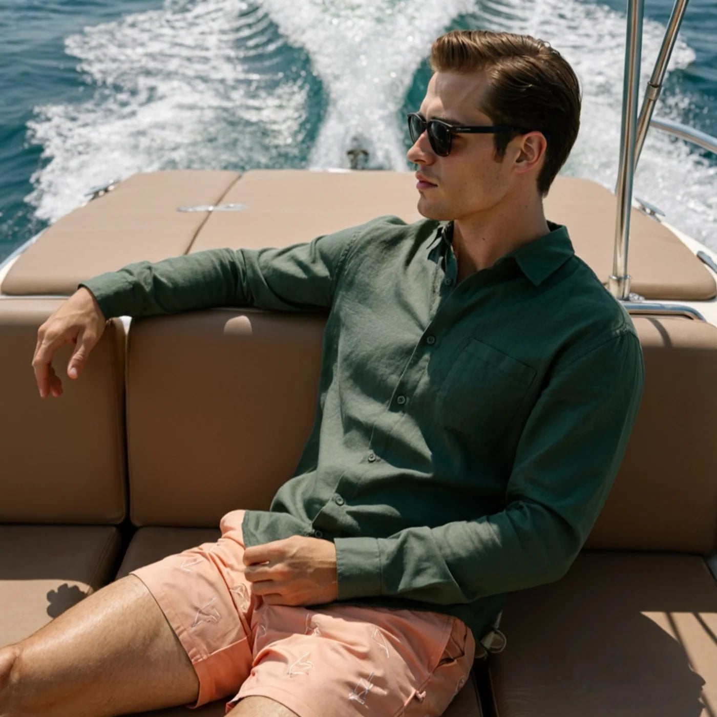 Camisa Masculina de Linho 100% Manga Longa Milford verde