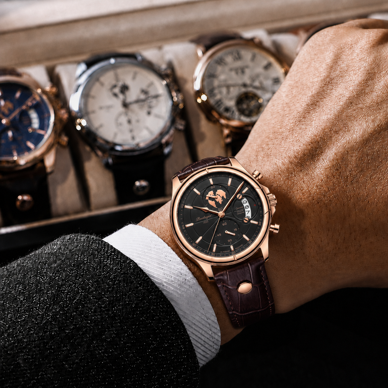 Relógio de Couro Masculino Rivage - Pulseira Marrom