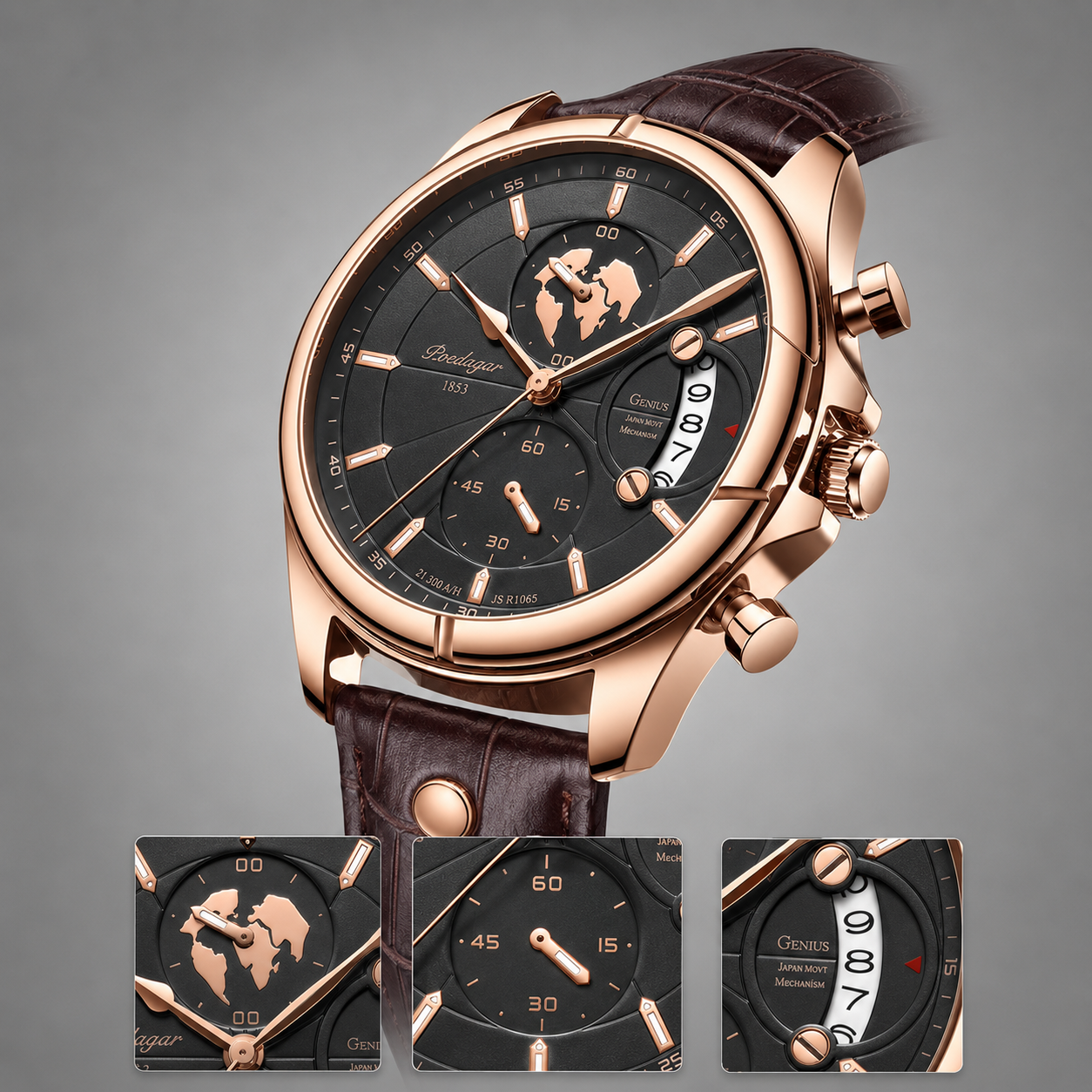 Relógio de Couro Masculino Rivage - Pulseira Marrom