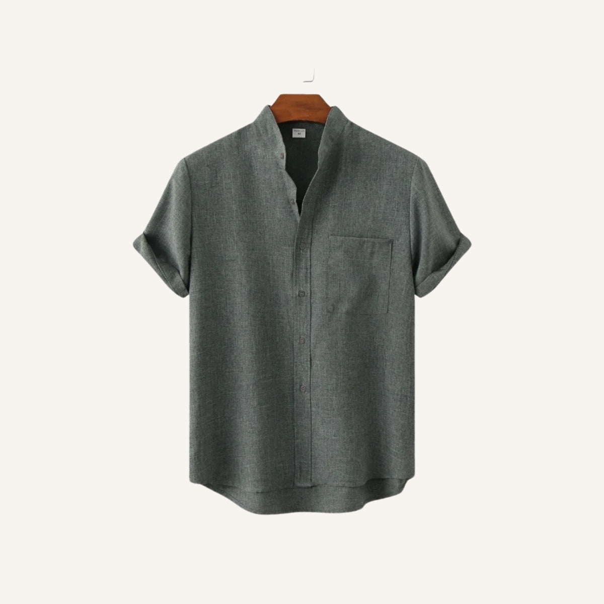 Camisa Casual Masculina Gola Padre Beaumont com bolso frontal cinza