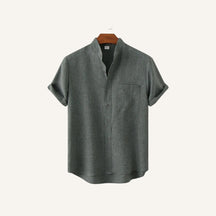 Camisa Casual Masculina Gola Padre Beaumont com bolso frontal cinza
