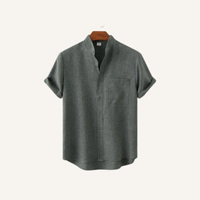 Camisa Casual Masculina Gola Padre Beaumont com bolso frontal cinza