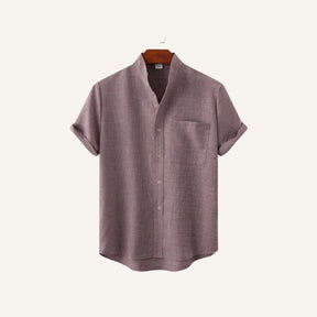 Camisa Casual Masculina Gola Padre Beaumont com bolso frontal roxo