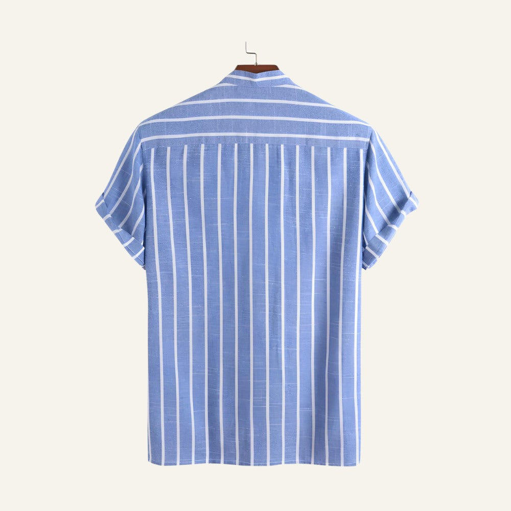 Camisa Masculina Listrada Old Money Carvell Azul