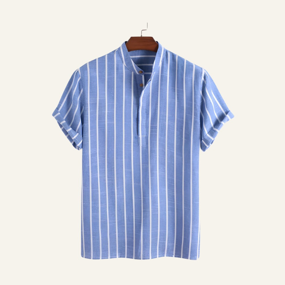 Camisa Masculina Listrada Old Money Carvell Azul