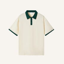 Camisa Polo Lisa de Algodão Vittore Off White e verde