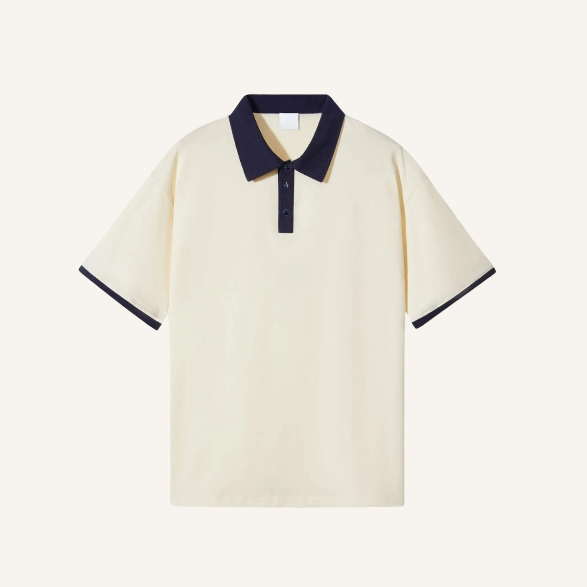 Camisa Polo Lisa de Algodao Vittore off white e azul marinho