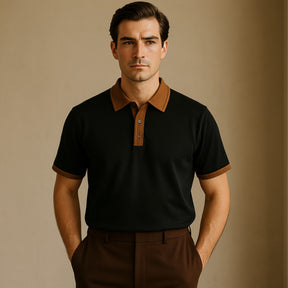 Camisa Polo Lisa de Algodao Vittore preto e marrom