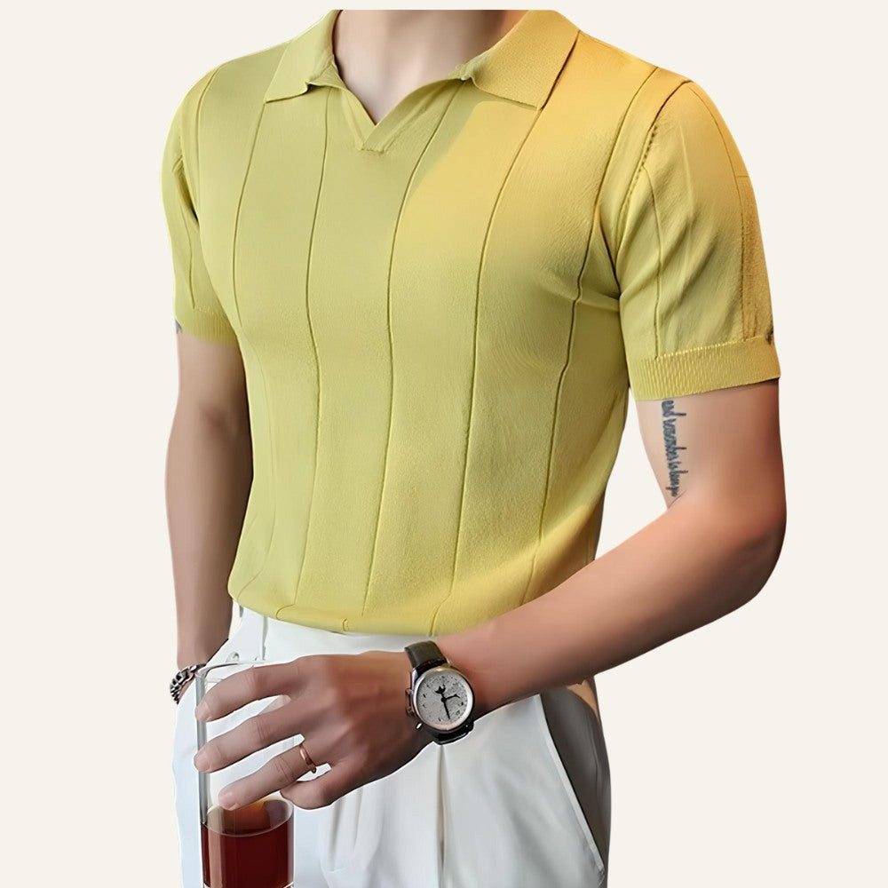 Camisa Polo Masculina Gola V Slim Fit Cavendish Amarelo