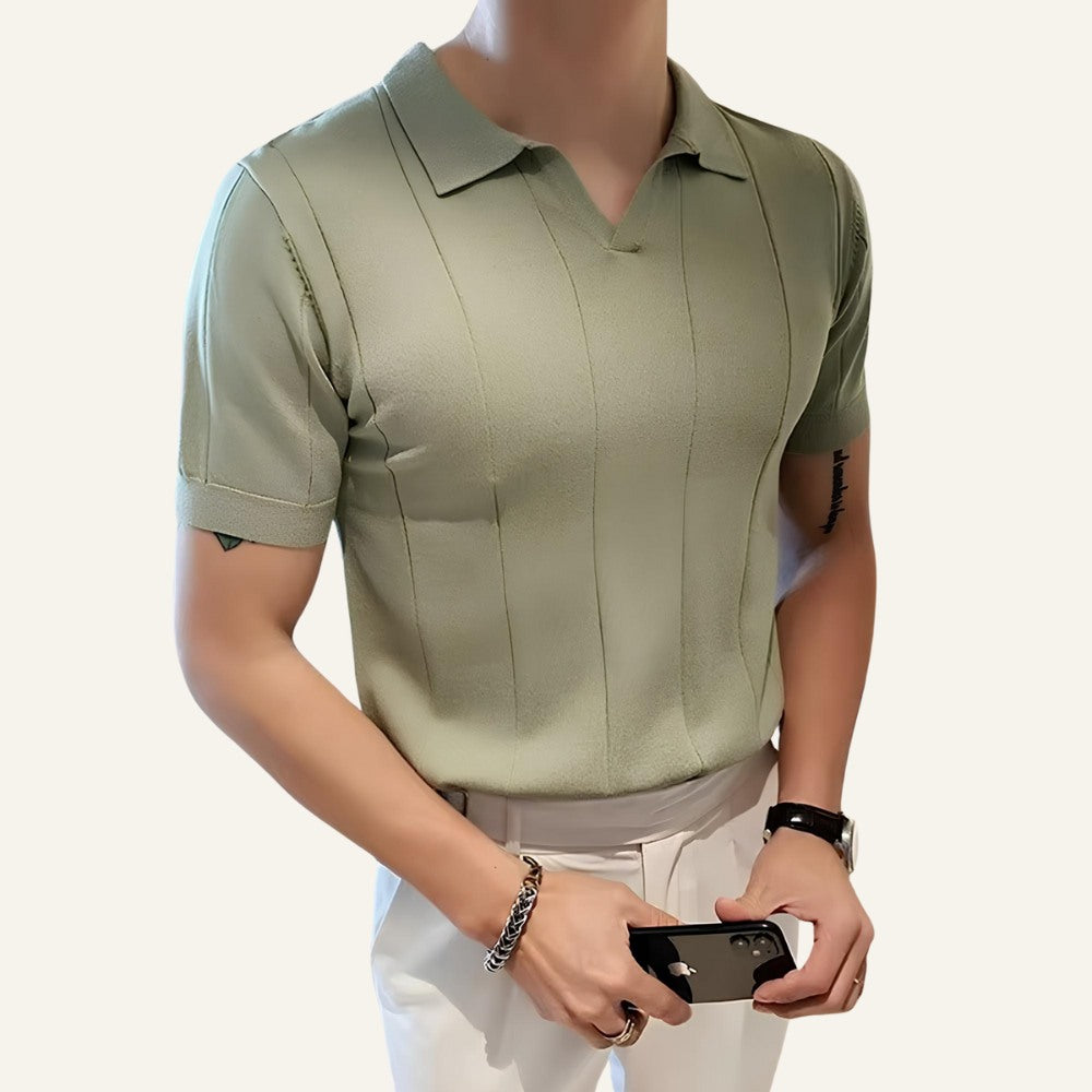 Camisa Polo Masculina Gola V Slim Fit Cavendish Verde