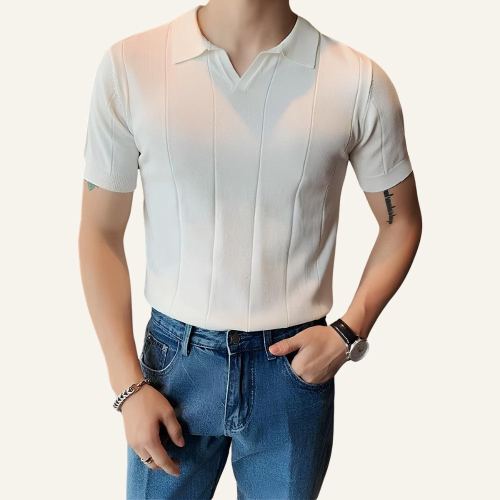 Camisa Polo Masculina Gola V Slim Fit Cavendish Branco