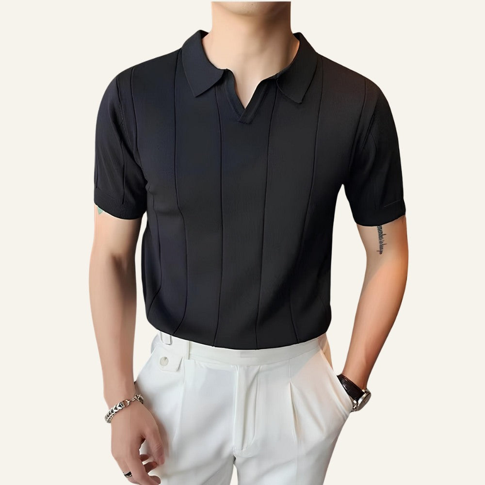 Camisa Polo Masculina Gola V Slim Fit Cavendish Preto