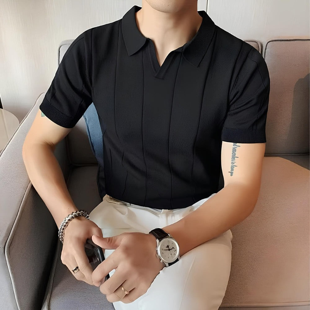 Camisa Polo Masculina Gola V Slim Fit Cavendish Preto