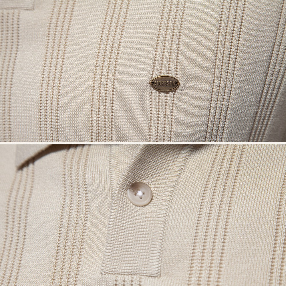 Camisa Polo Masculina Listrada Romero bege