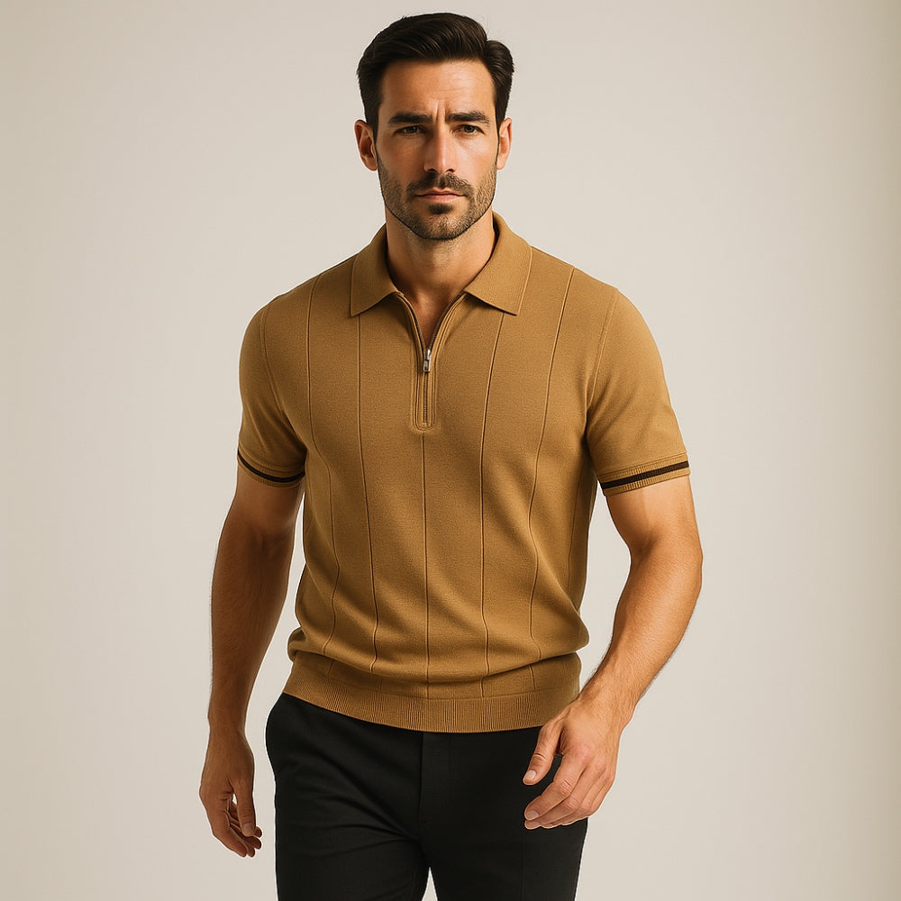 Camisa Polo Masculina Meio Ziper Vissori marrom claro