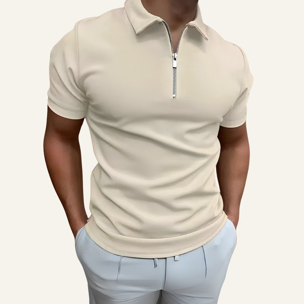 Camisa Polo Masculina Old Money com Meio Zíper Perion Bege