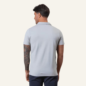 Traseira Camisa Polo Masculina Old Money com Meio Zíper Perion Cinza Claro