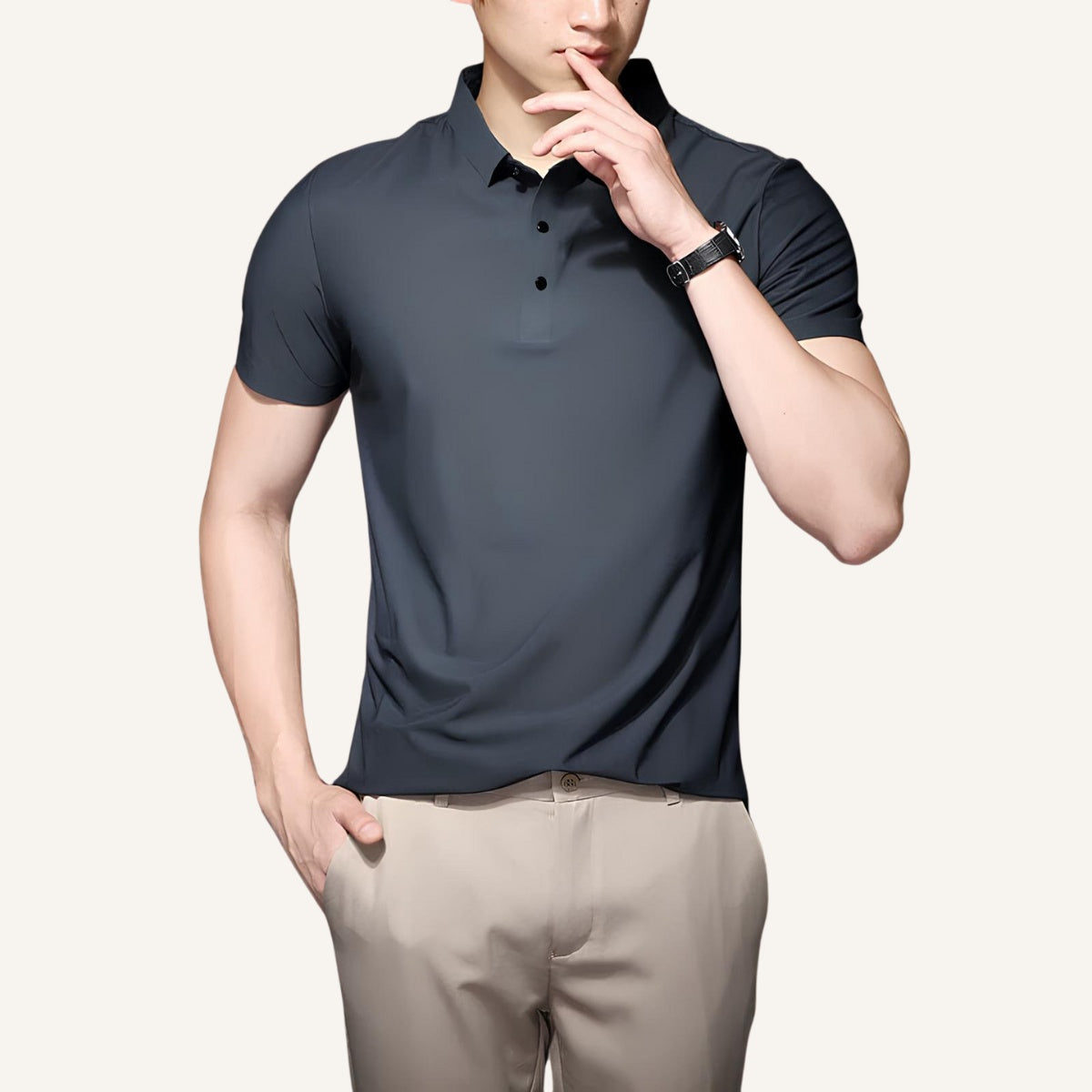 Camisa Polo Masculina Seda Gelo - Anti Amassado Preto