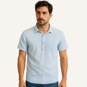 Camisa Polo Masculina de Linho Salerno Azul Claro