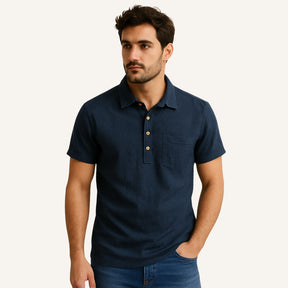 Camisa Polo Masculina de Linho Salerno Azul Marinho