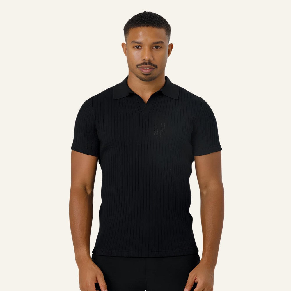Camisa Polo Masculina de Malha Old Money Saville Preta