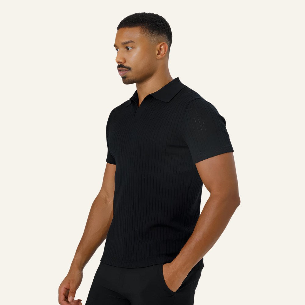 Camisa Polo Masculina de Malha Old Money Saville Preta 