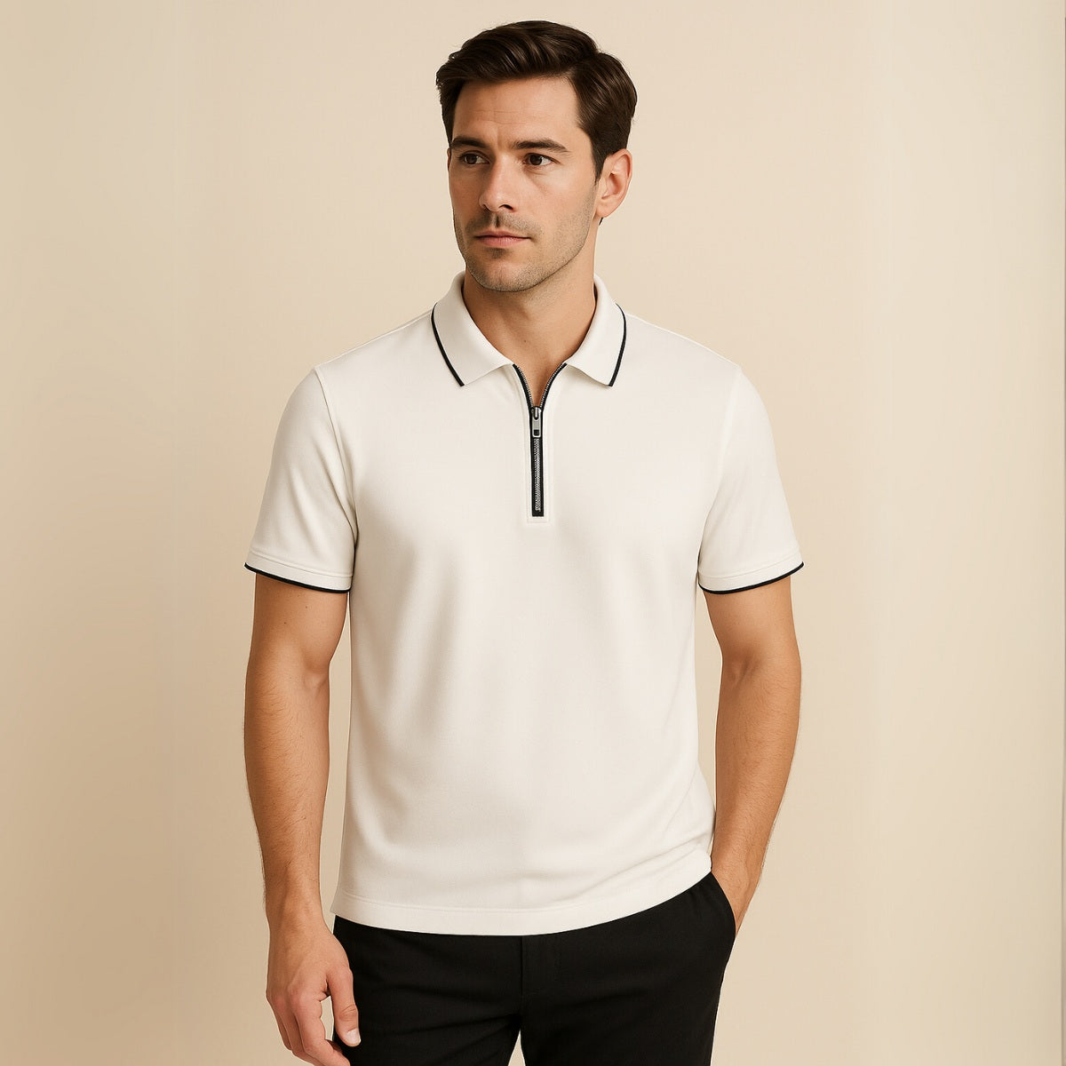 Camisa Polo com Ziper Old Money Manttan branca