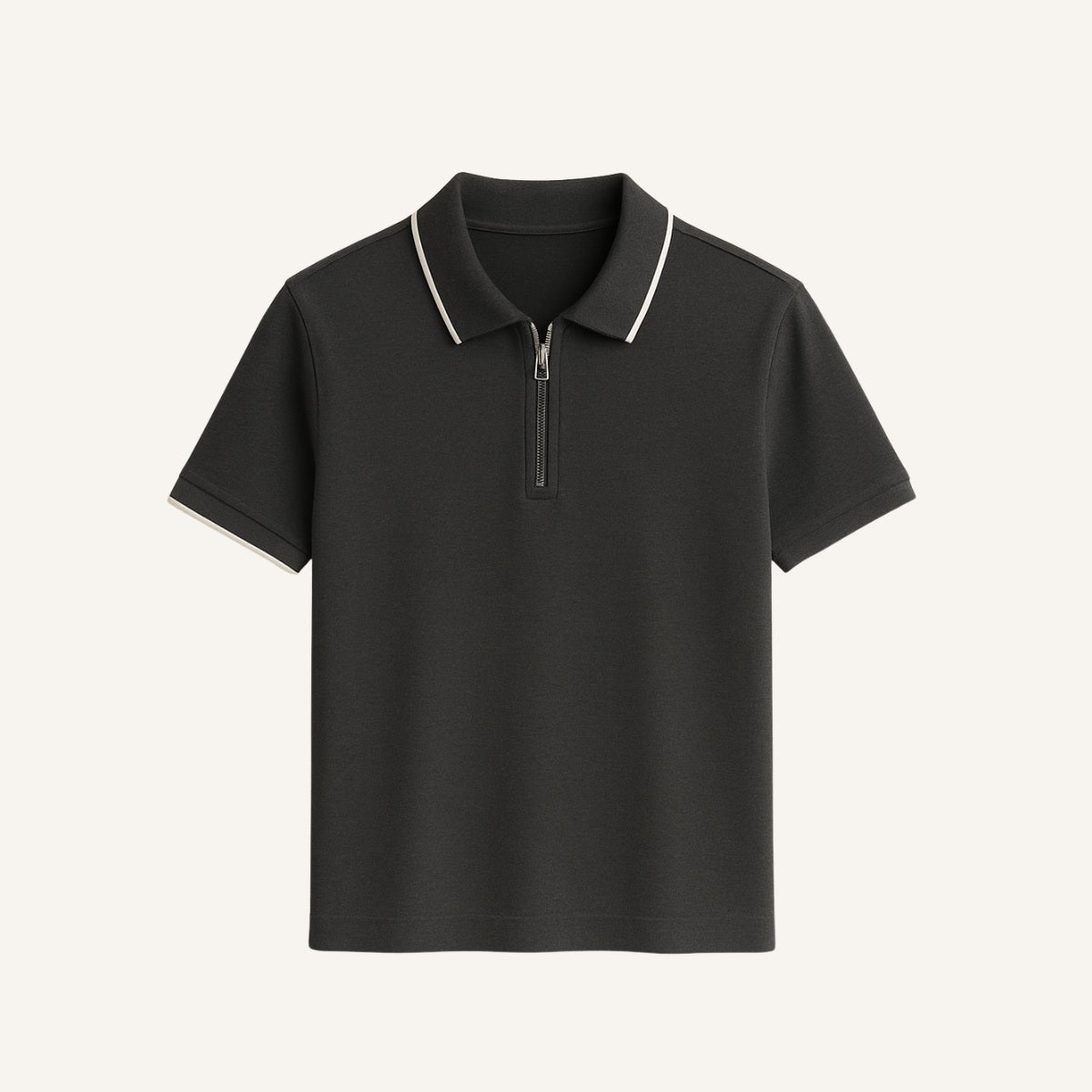 Camisa Polo com Ziper Old Money Manttan cinza escuro