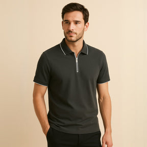 Camisa Polo com Ziper Old Money Manttan cinza escuro