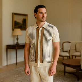 Camisa Polo de Trico Listrada Montelle Creme