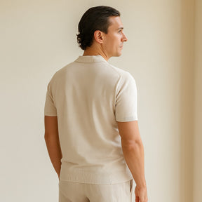 Camisa Polo de Trico Listrada Montelle Creme