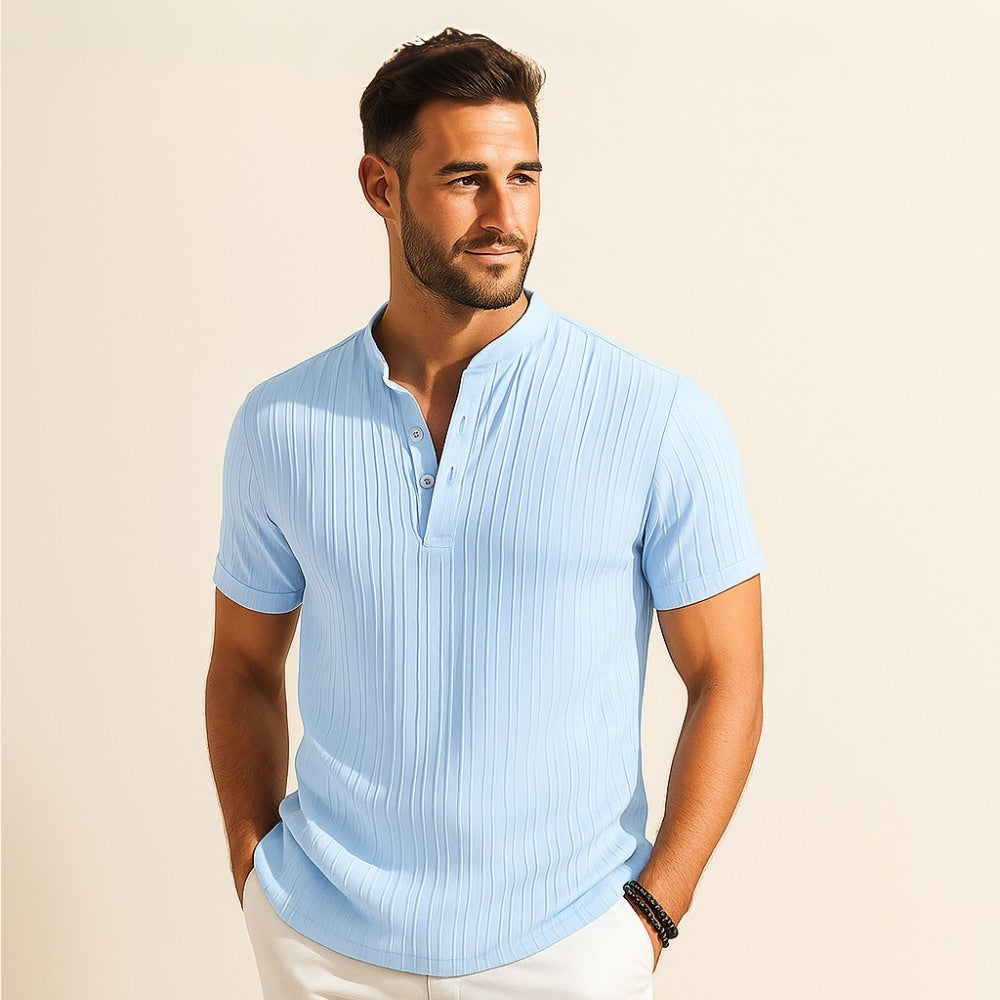 Camisa de Linho Listrada Old Money Richelieu azul claro