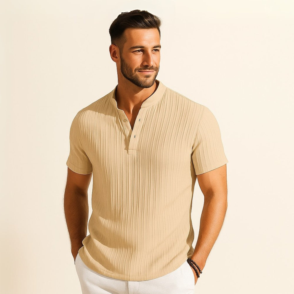 Camisa de Linho Listrada Old Money Richelieu bege