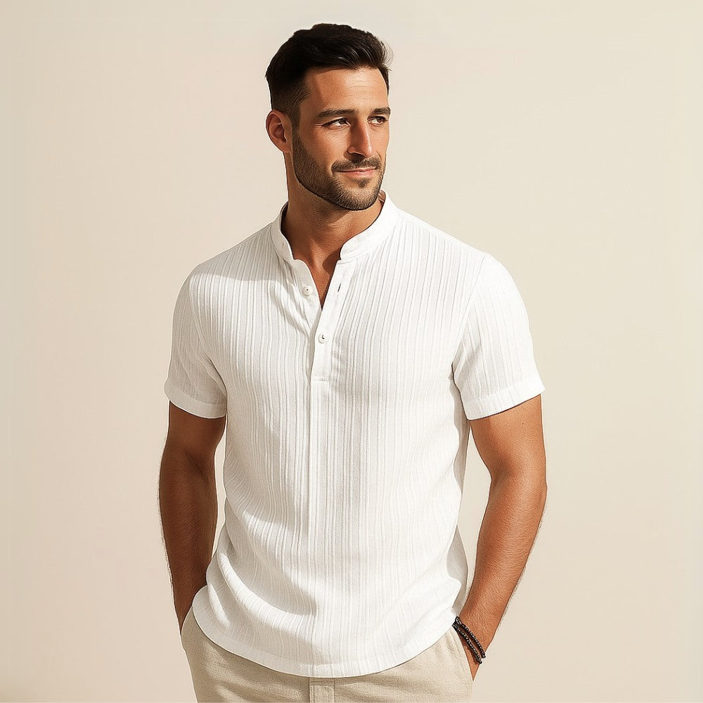 Camisa de Linho Listrada Old Money Richelieu branca
