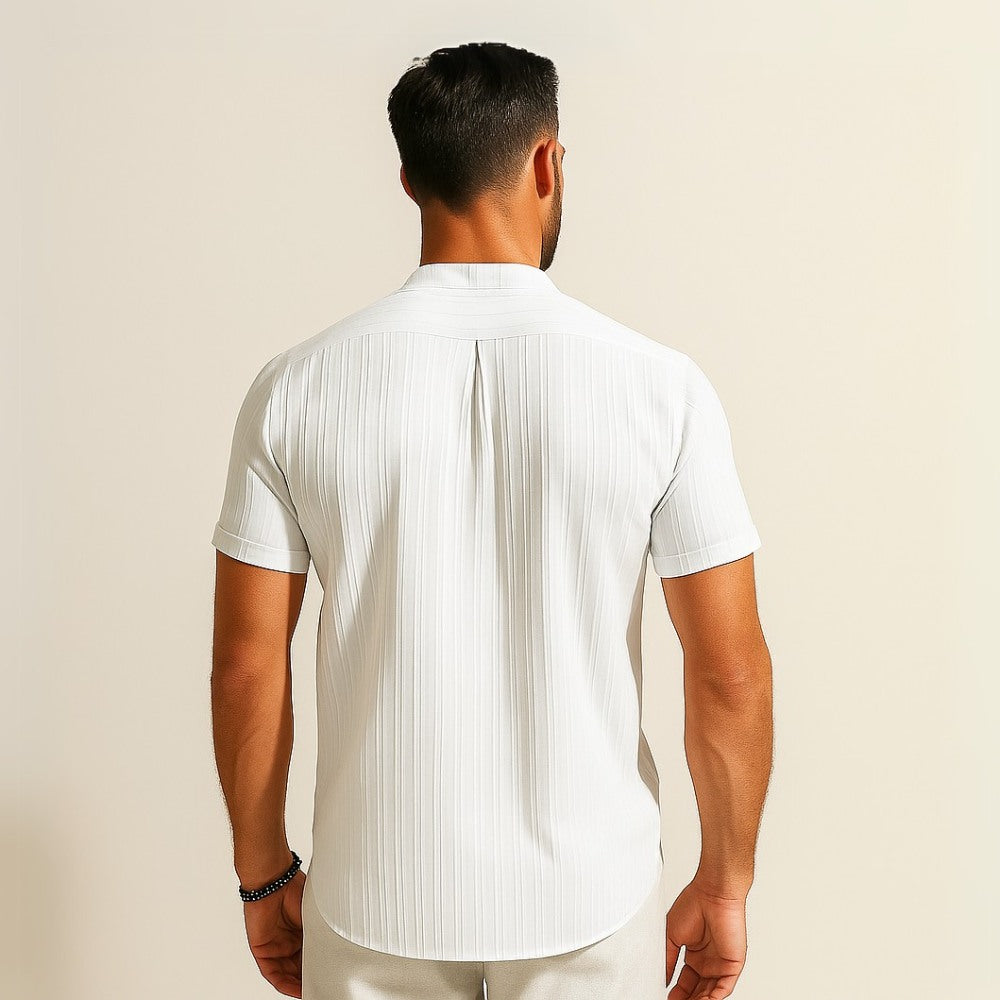 Camisa de Linho Listrada Old Money Richelieu branca