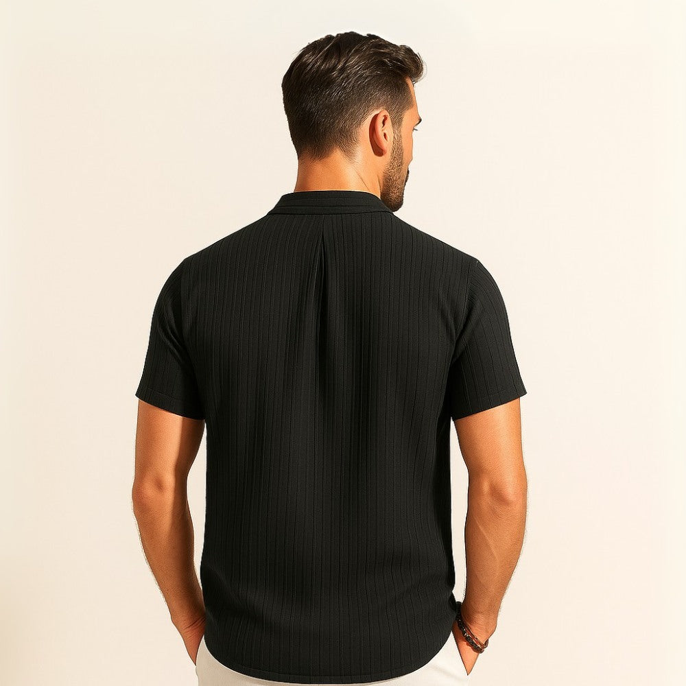 Camisa de Linho Listrada Old Money Richelieu preta