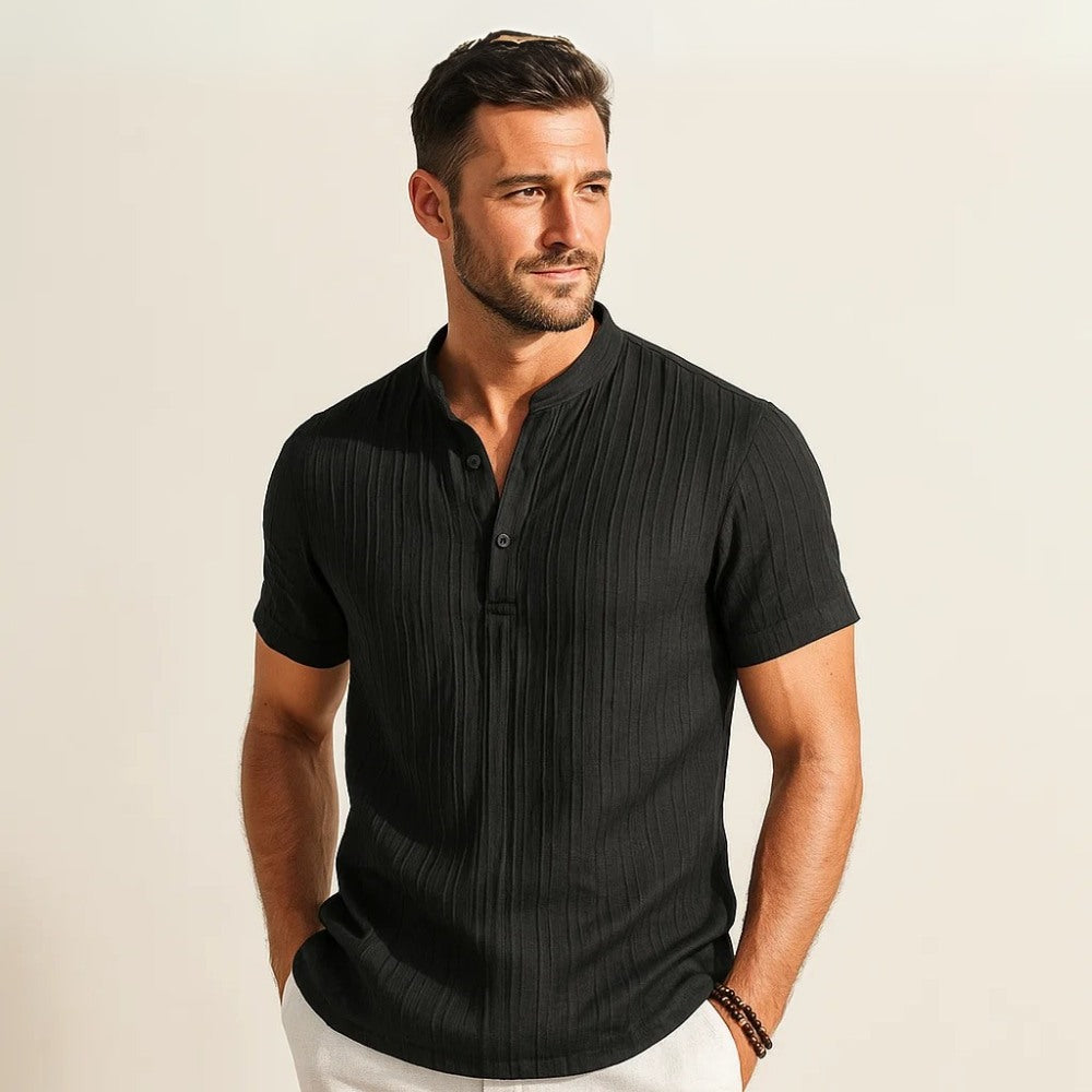 Camisa de Linho Listrada Old Money Richelieu preta