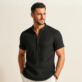 Camisa de Linho Listrada Old Money Richelieu preta