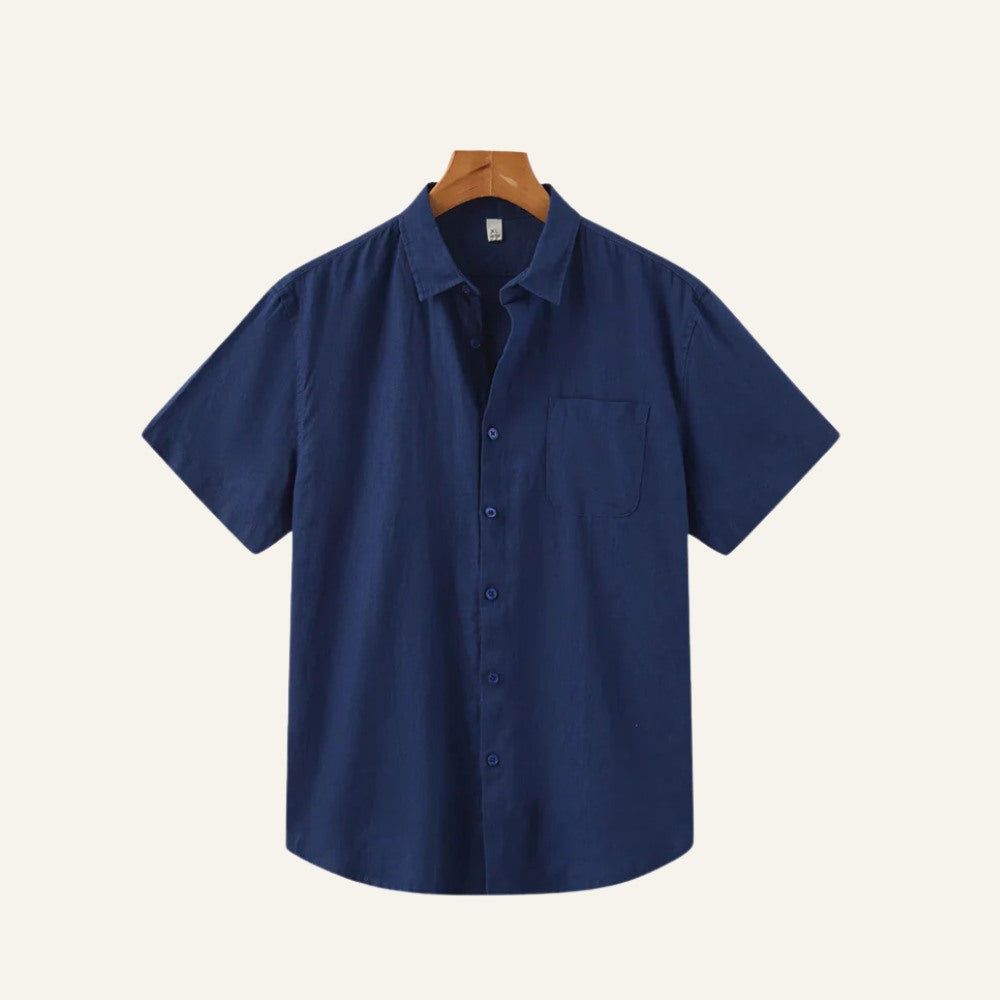 Camisa de Linho Masculina Old Money Milford Azul Marinho