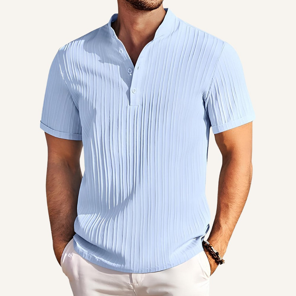 Camisa de Linho Old Money Richelieu Branca Azul Claro