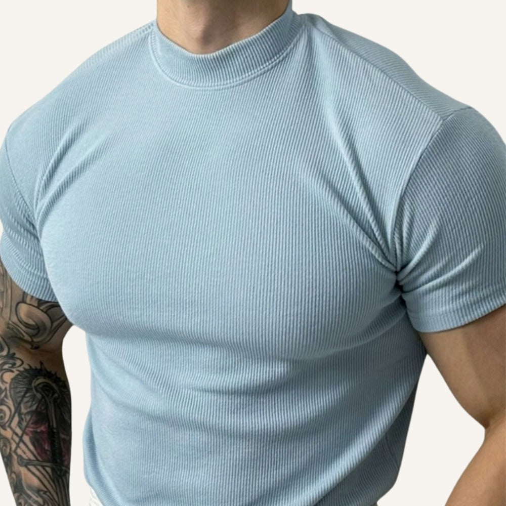 Camiseta Canelada Masculina Gola Alta Clarence Azul Claro