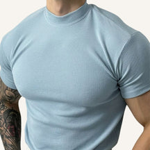 Camiseta Canelada Masculina Gola Alta Clarence Azul Claro