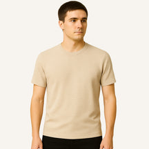 Camiseta Masculina Old Money Básica Texturizada Belmont Bege 