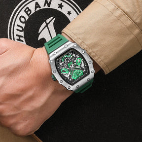 Relógio Masculino Luxo Skeleton Verde