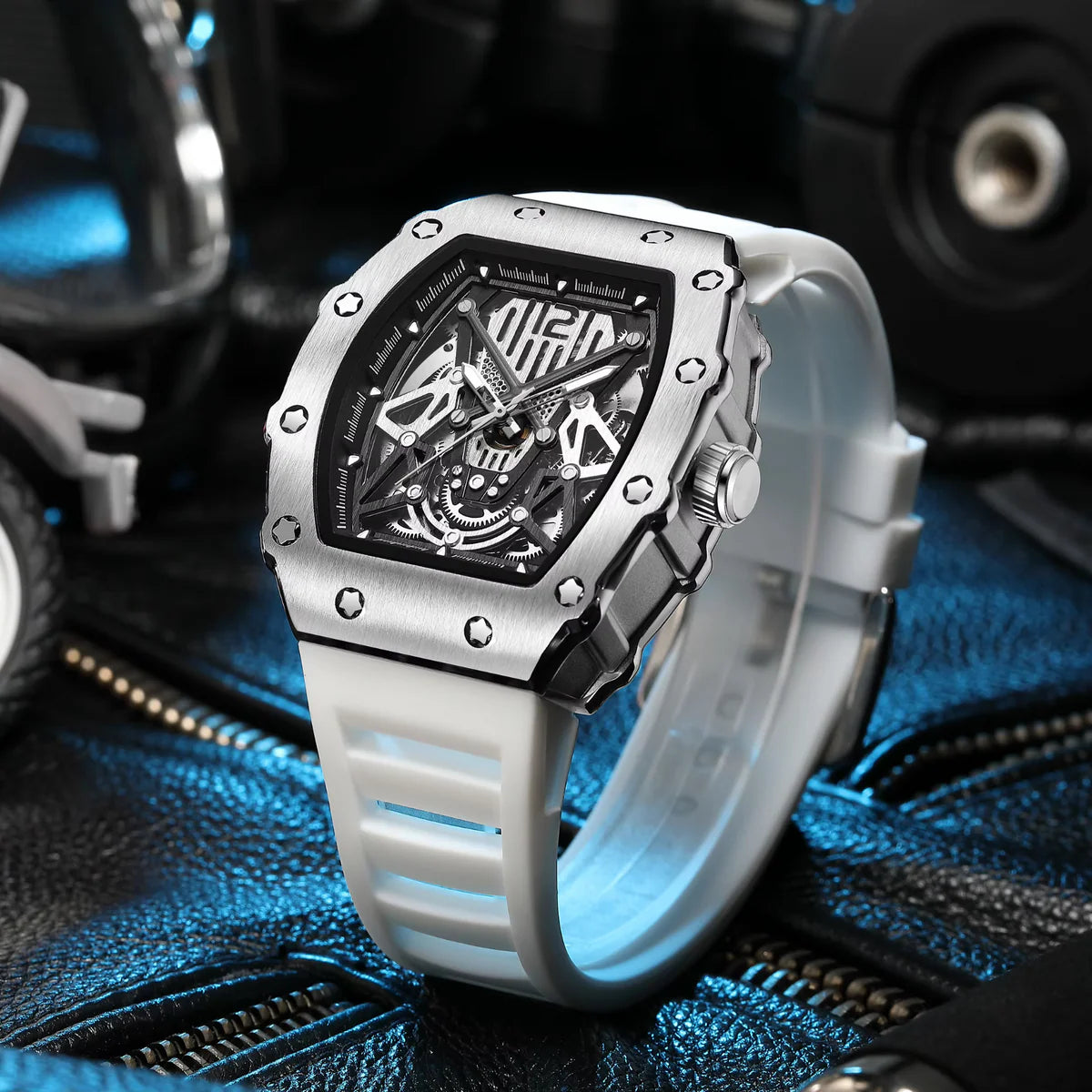 Relógio Masculino Luxo Skeleton Branco