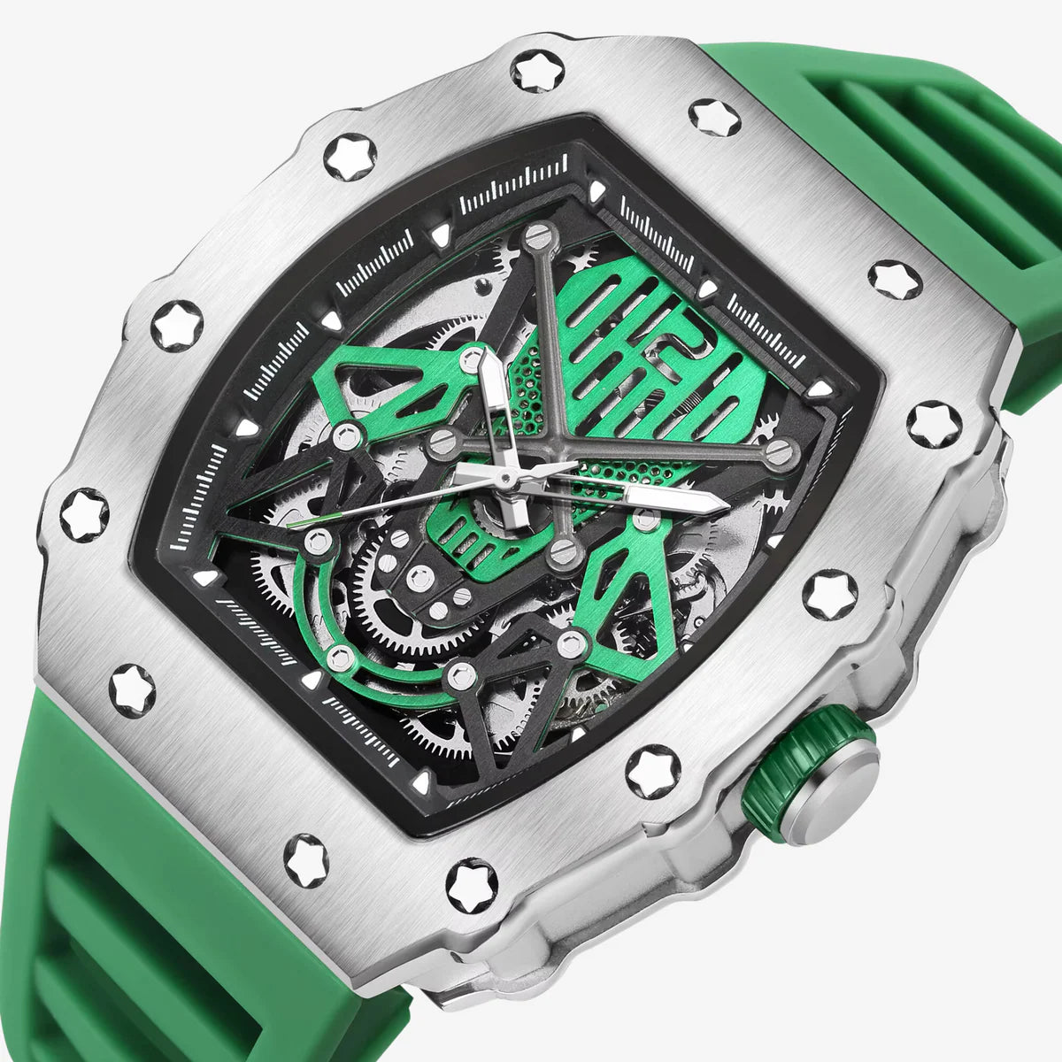 Relógio Masculino Luxo Skeleton Verde