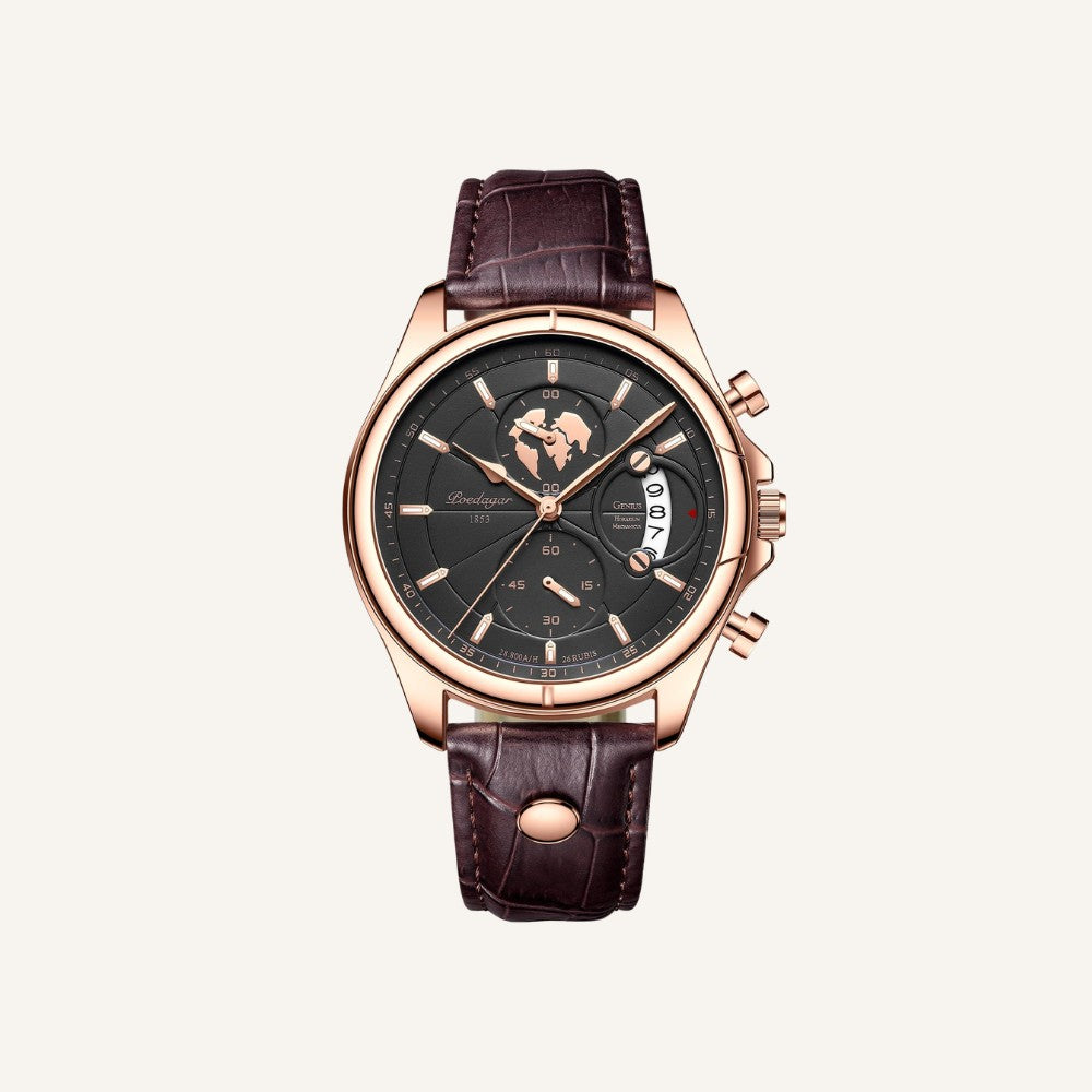 Relógio de Couro Masculino Rivage - Pulseira Marrom