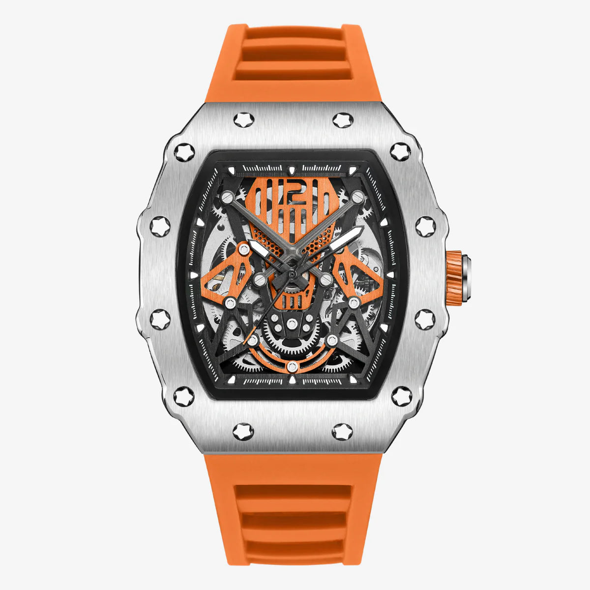 Relógio Masculino Luxo Skeleton Laranja