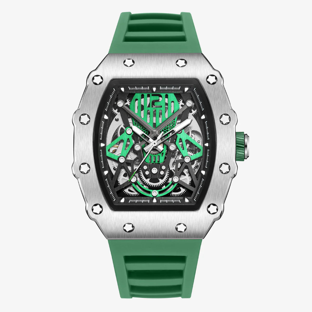 Relógio Masculino Luxo Skeleton Verde